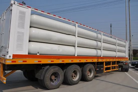 Transportable CNG tube-cascade cylinders mounted on a mobile trailer